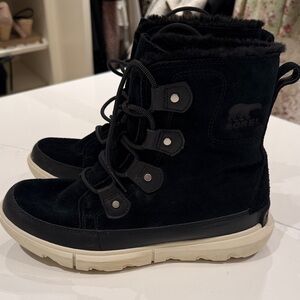 Sorel Black and Cream Lace-Up Boots